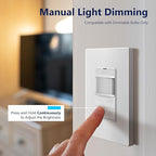 LIDER Motion Sensor Dimmer Switch for Dimmable 200W LED/CFL Lights, 3-Way, 120 V, Modern Upgrade, No Neutral Required, No Ground Required, UL Listed, Wall Plate Included, White