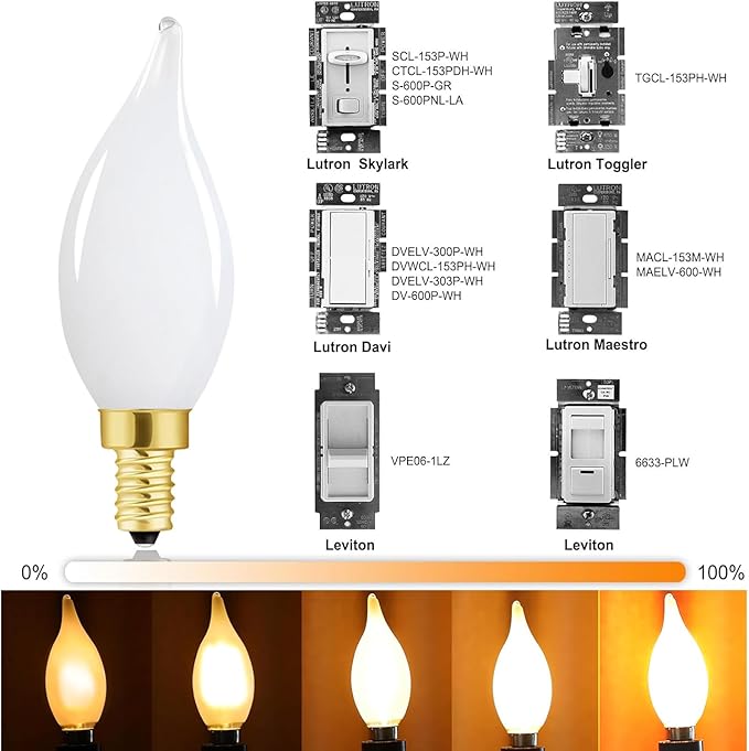 E12 Dimmable Candelabra Bulb 2700k Warm White Candle Light Bulb 40 Watt Small Base Frosted Chandelier Led Bulb E12 Bulbs 4W for Chandelier,Ceiling Fan,400lm,6 Pack