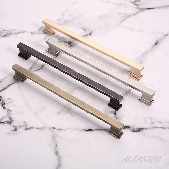 Alzassbg 5 Pack Brushed Antique Brass Cabinet Pulls, 15 Inch(381mm) Hole Centers Kitchen Cabinet Handles for Cabinets and Drawers AL3061AB