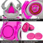 RANKSING Respirator Mask with Filters and Glasses to Against Dust Gases Fumes in Painting Spraying Sanding Orange/Pink