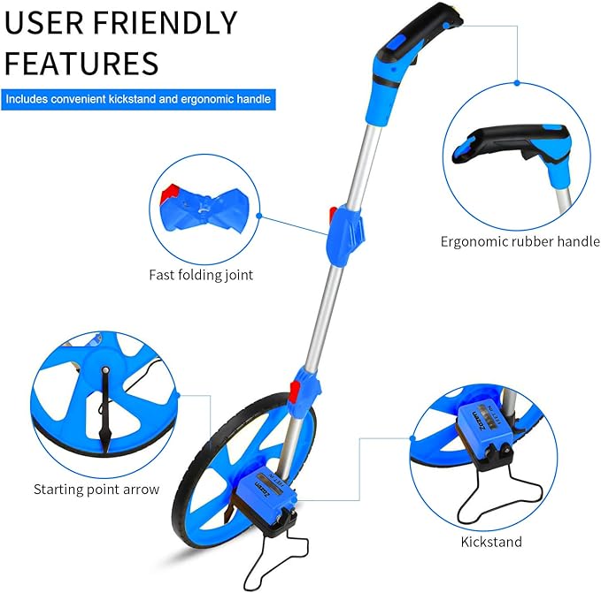 Zozen Measuring Wheel, Rolling Tape Measure Wheel - 3-Sections Collapsible/Starting Point Arrow/One Key to Reset/Kickstand to Keep Stand [Up To 10,000Ft] - Adapt to various roads.