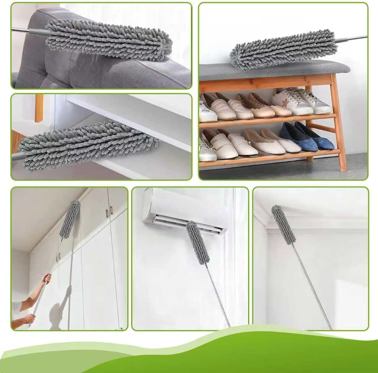 100-inch Duster with Extension Pole, 8-in-1 Cobweb Duster Kit Includes Chenille Head & Retractable Gap Cleaner, Spider Web Brush for High Ceiling, Fan, Car, and Home Cleaning