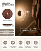 Motion Sensor Night Light Wood Rechargeable Battery-Powered Stick-On Step Lights Magnetic Closet Lights Warm Nightlight for Hallway Bedroom Stair (Black Walnut)