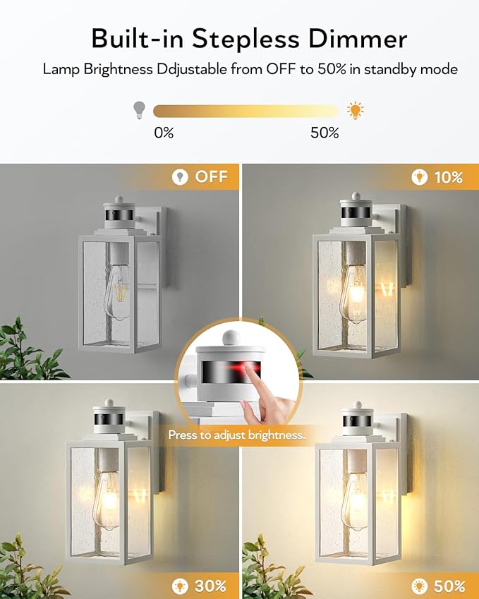 VIANIS Motion Sensor Outdoor Light Fixture, White Dusk to Dawn Porch Lighting Wall Mount, Waterproof Modern Outside LED Lights for House, 100% Aluminum Exterior Wall Sconce Lantern for Garage Lamps