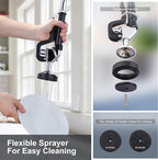 Commercial Kitchen Faucet Wall Mount with Pre-Rinse Sprayer 8 Inch Center Wall Mount Kitchen Sink Faucet with 9.6" Add-on Swing Spout 25" Height Faucet with Pull Down Spray