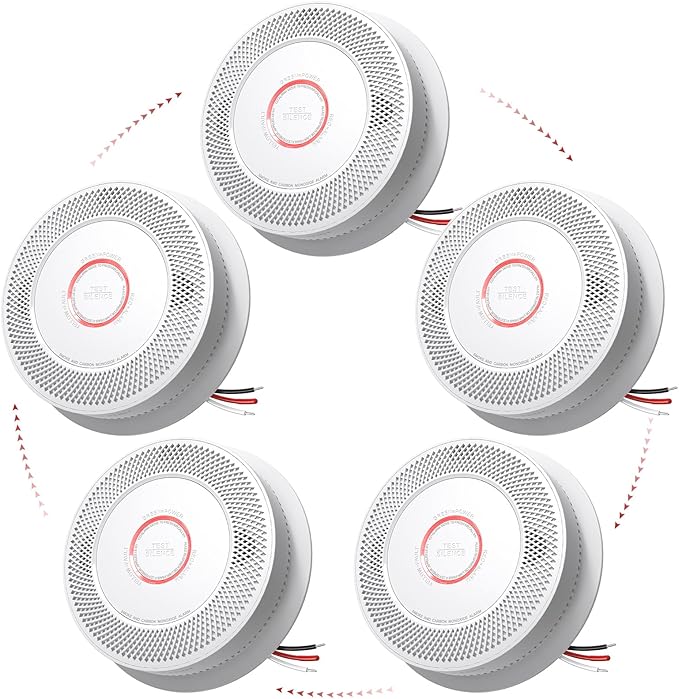 Hardwired Smoke and Carbon Monoxide Detector with Voice Alert,Wired Interconnected Smoke Alarm and Carbon Monoxide Detector Battery Backup,Fire Alarms and CO Detector for Home, 5-Pack