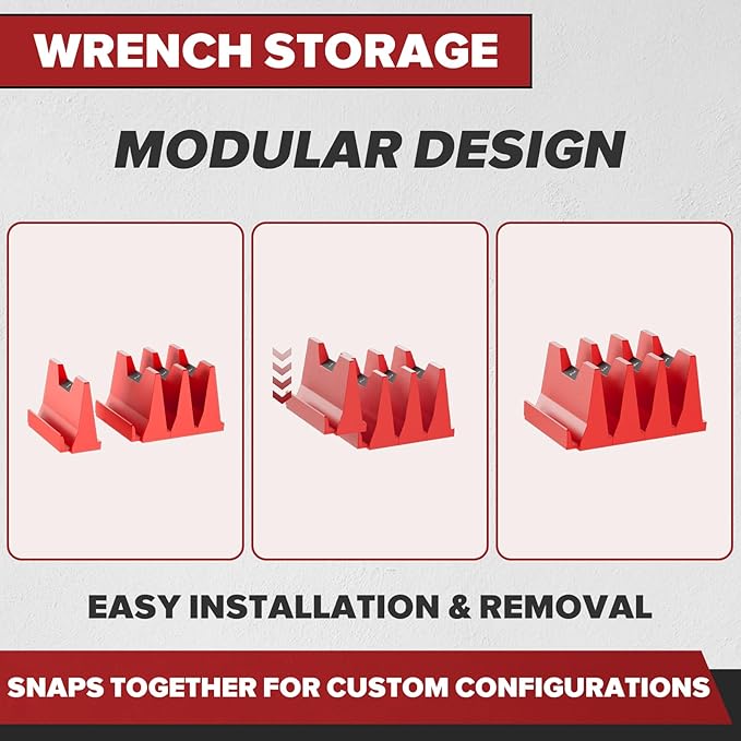 40PCS Modular Wrench Organizer Wrench Holder - Wrench Tool Organizers for Tool Drawer Storage, Wrench Storage Set with Metric & SAE Label, Wrench Rack Tool Gift for Professional Mechanics Men, Red