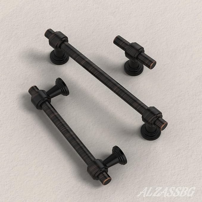 Alzassbg 10 Pack Oil Rubbed Bronze Cabinet Pulls, 5 Inch(128mm) Hole Centers Cabinet Handles Kitchen Hardware Straight Bar for Cabinets and Drawer AL3505ORB