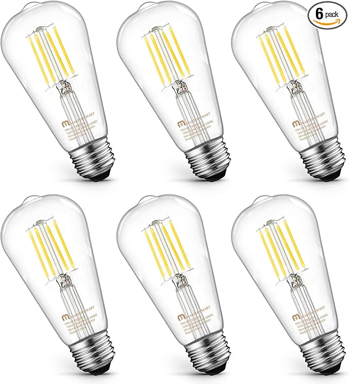 MASTERY MART 6 Pack Vintage Edison Bulbs, E26 Led Bulb 5.5W Equivalent to 60W, Dimmable, 5000K Daylight White, High Brightness Antique ST19, Clear Glass