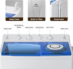 VCJ Portable Washing Machine, Twin Tub Washing Machine Laundry Compact Washer spinner Combo with 40lbs capacity, 24Lbs Washer and 16Lbs Spinner dryer for Apartments RVs and Dorms