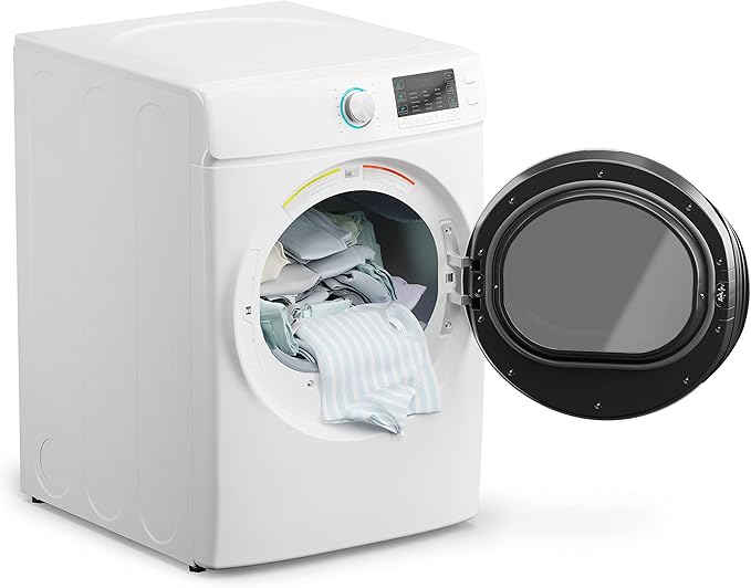 KoolMore FLD-8CWH, White Front Load 8 Cu. Ft. Dryer, Capacity Home Unit with Wrinkle Release Steam Function and Smart Sensor Dry Technology, Stainless-Steel Drum [240V], X-Large (27")