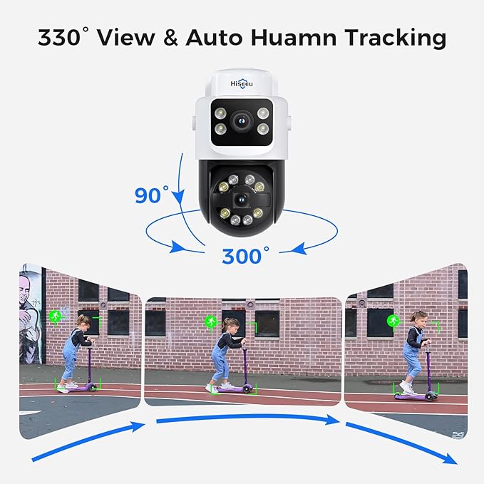 [Dual Lens+Human Tracking] Hiseeu 4K PoE Security Camera System, 4 Pcs 6MP PoE PTZ Cameras, 300°Pan 90°Tilt,Color Night Vision, Motion Detect,2 Way Audio,Smart Playback,0 Fee, 3TB HDD, 7/24 Record