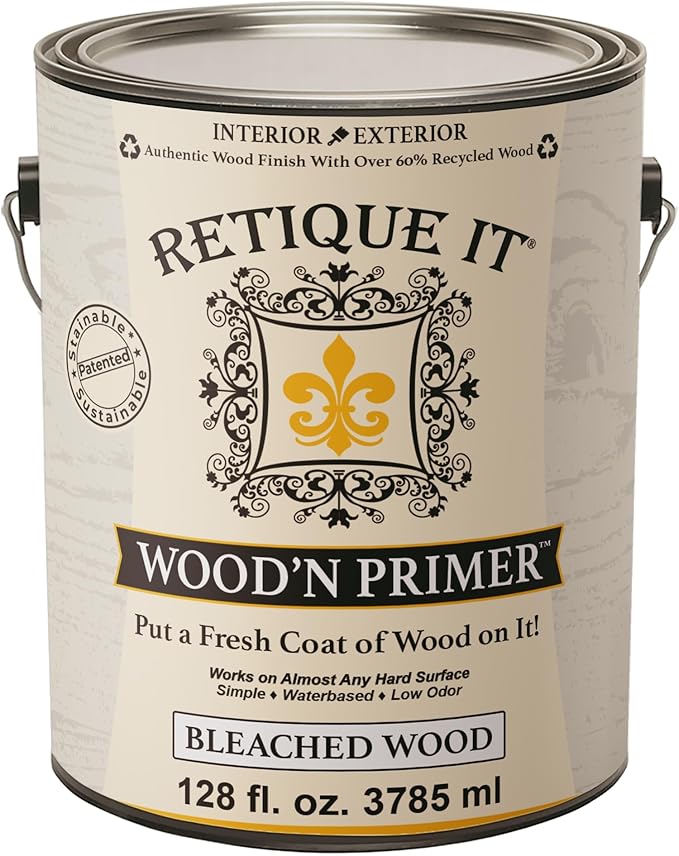 Retique It Wood'n Primer - Paint it then stain it - Stainable Wood Fiber Paint (Bleached Wood, X-Large)