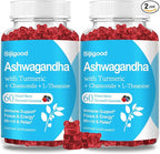 2 Pack Ashwagandha Gummies with L-theanine, 2500mg Ashwa Root Supplement Gummy for Women Men, 120 Mixed Berry Flavored Gummies