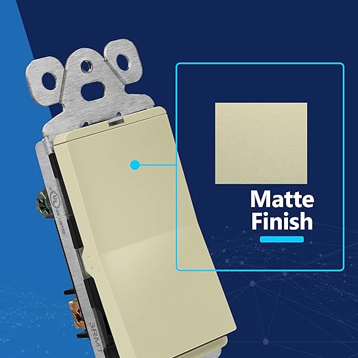 LIDER Minimalist Design Matte Finish Lighted Decorator Switch, Frameless Paddle Light Switch with Locator Light, Grounding Screw, 3-Way or Single Pole, 15A 120V, UL Listed, LS15-3W-I5P, Ivory, 5 Pack