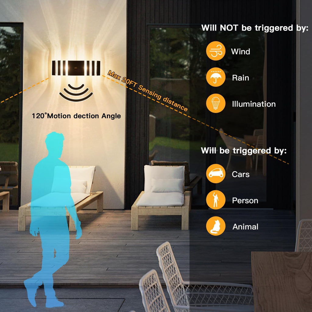 Motion Sensor Outdoor Wall Light Fixture Up Down Porch Lights Modern Dusk to Dawn Exterior Sconce Wall Mount Outside Coach Lantern for House Front Door Garage (Include 2 Free Dimmable Bulbs)