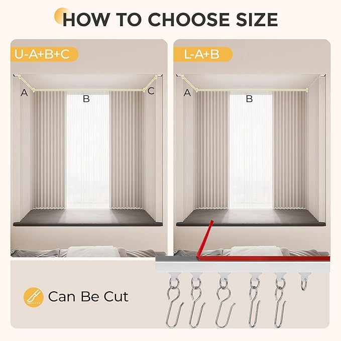 10.8FT Self Adhesive Ceiling Curtain Track No Drill, Curtain Track Ceiling/Wall Mount, Unbendable & Cuttable Track Curtain Rod for RV, Windows, Living Room, Bedroom