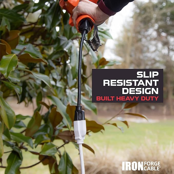 Iron Forge Cable Weatherproof 3 Ft Outdoor Extension Cord - 14/3 SJTW Heavy Duty White Extension Cord 3 Prong - 15 Amp Exterior Power Cable