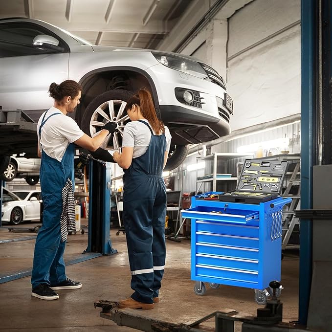 7-Drawer Rolling Tool Chest with Wheels, Tool Box with Locking System and Sliding Drawers, Tool Box Organizer for Garage, Warehouse, Workshop(Blue)