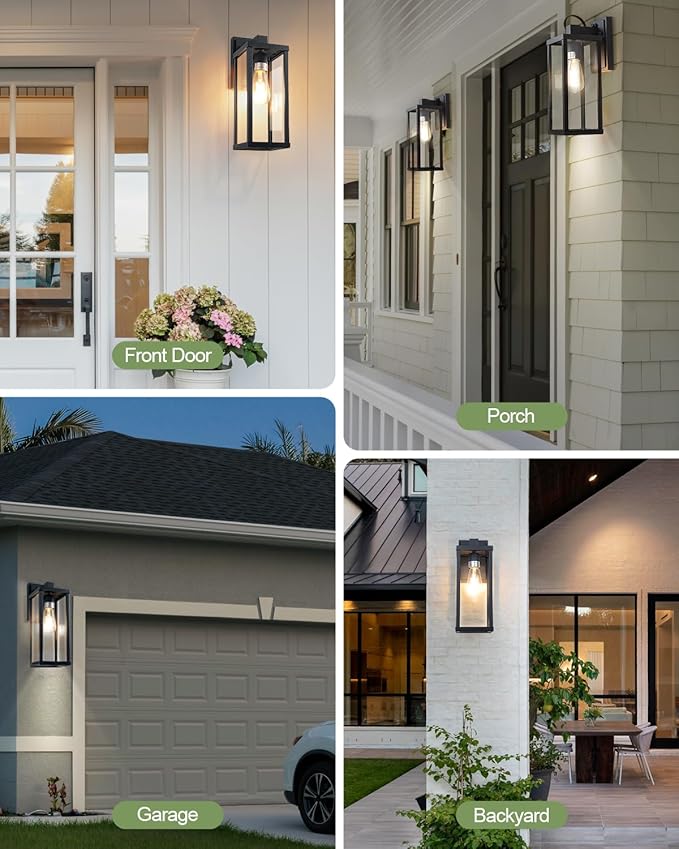 LITFIT Dusk to Dawn Outdoor Lighting, 14'' Matte Black Exterior Lighting Fixtures, Waterproof and Rustproof, Outside Wall Lantern for House, Garage, Porch & Patio, Blubs Not Included