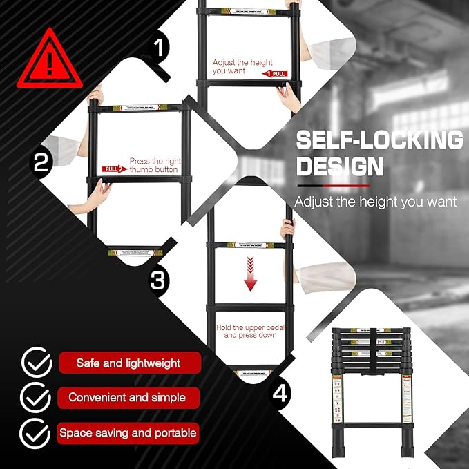 RIKADE Telescoping Ladder 16.5FT & Attic Ladder, Heavy Duty Aluminum with Non-Slip Feet, 330lb Capacity for RV, Attic, Loft & Multi-Surface Use
