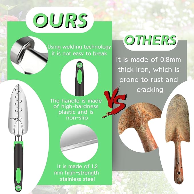 WNJ Garden Tool Set, 14PCS Complete Set of Heavy-Duty Stainless Steel Gardening Hand Tools with Stylish and Durable Tool Bag and Non-Slip Rubber Grips, Ideal Gardening Kit Gift for Women and Men