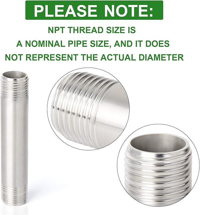 TAISHER 2PCS Stainless Steel Pipe Fittings, 1/2" NPT x 1/2" NPT Male Threaded, 4" Length Nipple Cast Pipe