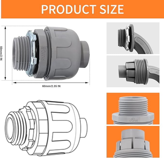 1 Inch Liquid Tight Connector PVC Electrical Conduit Fittings Straight 180 Degree Flexible Conduit Connector for Home Kitchen Bathroom Tube Tool Supplies,UL Listed (20 Pcs Straight)