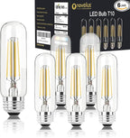 5 Inch Edison Bulb, 5000K Daylight White E26 Led Bulb 6W Dimmable, 800LM T10 T9 Bulb Clear Glass Tubular Light Bulbs, AC 120V Equal 80 Watt Bulbs for Chandelier Pendant Wall Light - 6Pack