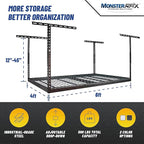 MonsterRax Overhead Garage Storage Racks 4x6, Ceiling Mounted Shelving, Adjustable Hanging Storage Organizer, Heavy Duty Steel, Holds 500 Pounds, Color: Hammertone, Adjusts 12"-21” off Ceiling