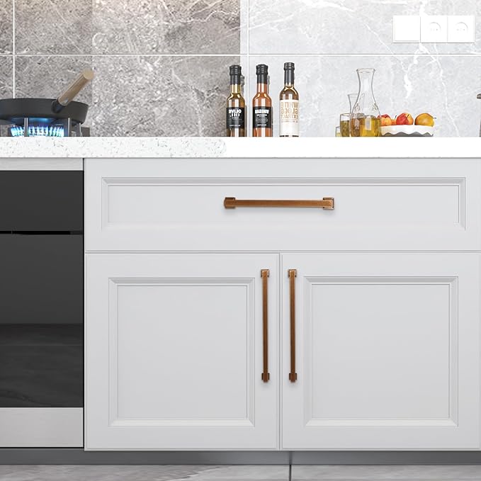 COTYKILEY 6 Pack 12.6Inch(320mm) Antique Brass Kitchen Cabinet Handles Cabinet Pulls Vintage Drawer Pulls Aged Gold Bronze Kitchen Cabinet Hardware