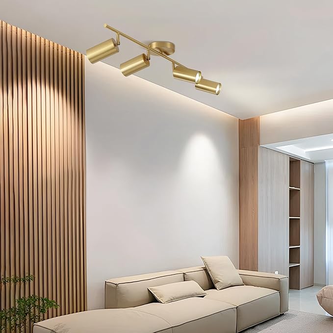 KCO Lighting 4-Light Flush Mount Track Lighting Fixtures Modern Kitchen Track Lights Brass Gold Ceiling Light Spotlight Mid Century Bar Spot Lights Indoor