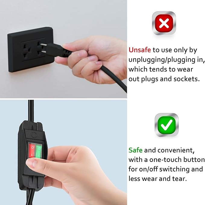 Black 2 Way Extension Cord with On/Off LED Switch, Fiabtool 3 Prong Extension Cord Splitter, Heavy Duty Plug Splitter, SJTW 18AWG 10A/125V, Indoor Use (6.56 Ft, Black)