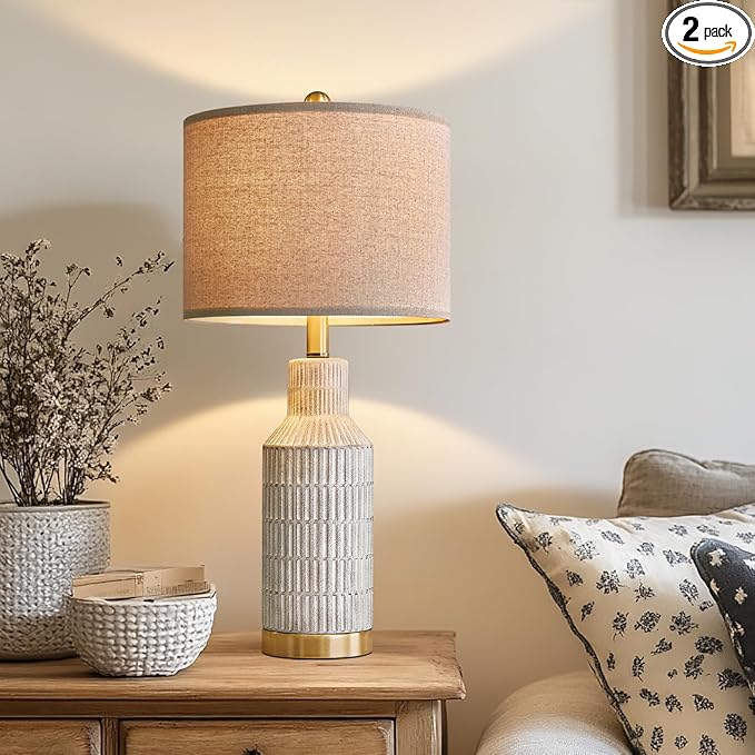 25" Modern Ceramic Lamps Single Table Lamp for Living Room Bedroom Farmhouse Nightstand Bedside Lamps