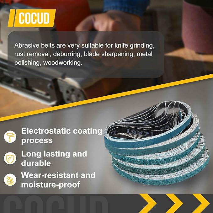 1/2 x 18 Inch Sanding Belt, 36 Pcs 60 Grit Zirconia Knife Sharpener Belts Work Sharpening for Belt Sander Knife Carving Tool Metal Working