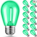 12-Pack Green String Light Bulbs, Patio String Light Replacement Bulbs for Outdoor Indoor, 1W E26 Base S14 LED Colored Light Bulbs for Christmas Halloween,Holiday,Home Decor