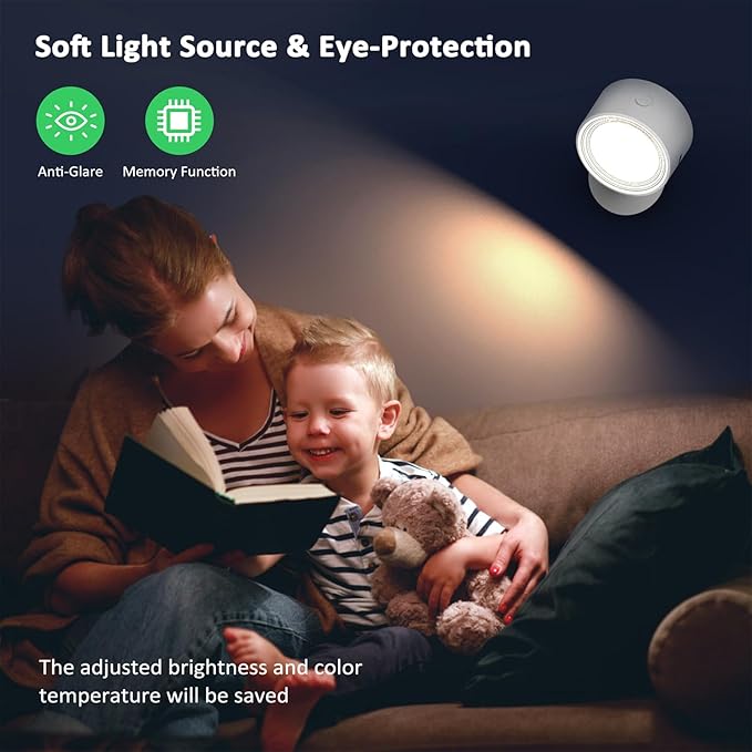 LED Wall Lights, Wall Lamp 3 Color Temperatures & Dimmable Magnetic 360° Rotation with Remote, Wall Sconces 2 Pcs with 3000mAh Rechargeable Battery, Cordless Wall Light for Reading Bedside Hallway