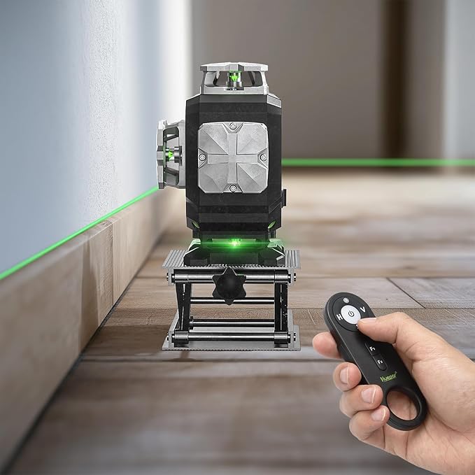 Huepar Laser Level 360 Self Leveling, 4x360° Green 4D Cross Line Laser with LCD Screen, Bluetooth Outdoor Pulse Mode Laser Tool for Construction -Remote Control, Li-ion Battery or 4 AA Batteries-S04CG