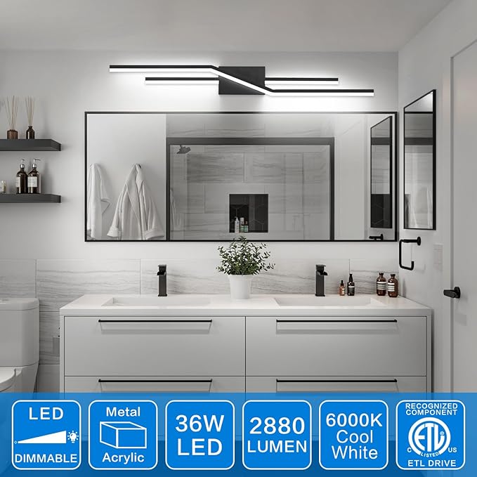 SOLFART Bathroom Lighting Fixtures Over Mirror 40 Inch Dimmable Matte Black Vanity Lights Modern Bathroom Light