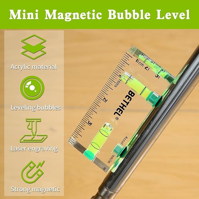 BETHEL Small Level Mini Bubble 90°/180°SpiritLevel,Magnetic 3.74 Inch Shatterproof Cross Check PocketLevel Picture Hanging Levels Tools for Machinist,Construction & Household
