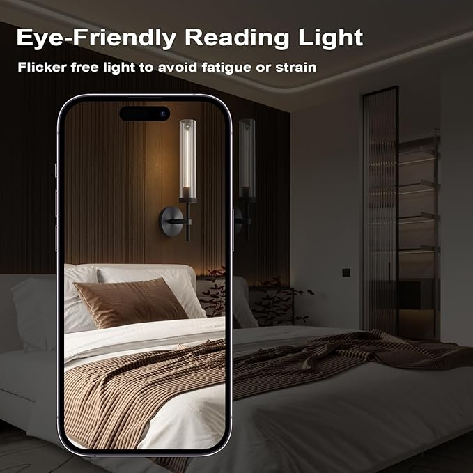 Black Wall Sconces 19.48'' Knurled Texture Indoor Wall Light Fixtures, Bathroom Vanity Light Fixtures with Clear Glass, Modern Wall Lamp for Bathroom Living Room Bedroom Hallway