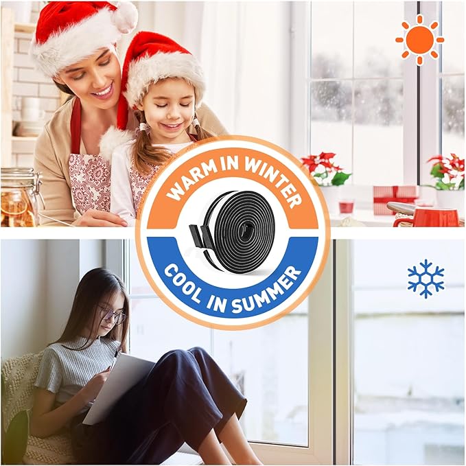 MAGZO Weather Stripping Door Seal, 3/8 Inch Wide X 1/4 Inch Thick Adhesive Foam Tape Soundproof Weatherstripping for Windows, 2 Rolls Total 26FT Black