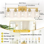 5-Light Bathroom Vanity Light with Clear Glass Shades, Brushed Gold Bathroom Light Fixtures Over Mirror, Modern Vanity Light for Mirror Living Room Cabinet Bedroom Porch