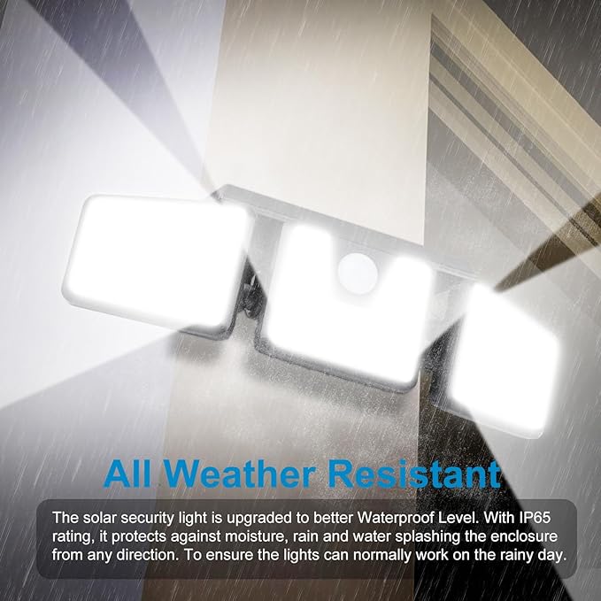 AmeriTop Solar Lights Outdoor, 2 Pack LED High Brightness Cordless Solar Motion Sensor Lights; 3 Adjustable Heads, 270° Wide Angle Illumination, IP65 Waterproof, Security LED Wall Light(Daylight)