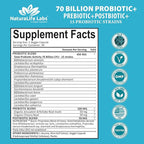 Probiotics 70 Billion CFU – 15 Probiotic strains + Organic Prebiotic+ Postbiotic 3-in-1 Complete – Promotes Healthy Digestive & Immune Function –Gas, Bloating, Constipation Support – for Men & Women
