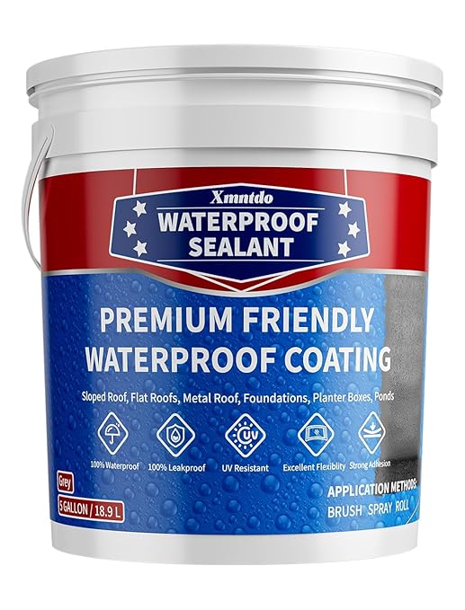 Waterproof Sealant 5 Gallon, Light Gray, Multi-Surface Leak Repair Coating, Durable Water-Based Rubber Roof Coating, Indoor & Outdoor Polyurethane Sealant for Concretes & Constructions