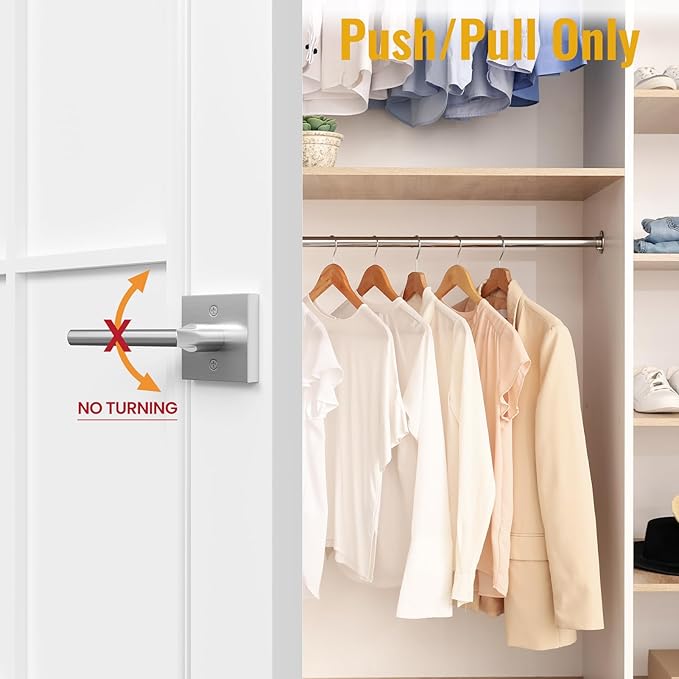 HOSOM Dummy Door Handles, Heavy Duty Decorative Single Side Non-Turning Square Lever Set for Closet, Easy Installation, Pull Only, Satin Nickel, 2 Pack