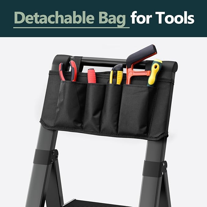 WOA WOA 6 Step Ladder for 12 Feet High Ceiling, Lightweight Foldable Ladder with Non-Slip Wide Pedals, Stepladder with Safe Handrail, Space Saving for Home, Kitchen, Indoor & Outdoor 300lbs - Black