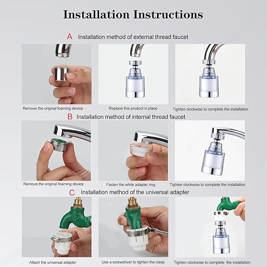 Kitchen Faucet Filter, 360° Rotating for Household Kitchen tap Water, Splash-Proof and Pressure-Increasing Filter for Sink Faucet, Shower Head. (Long Style-2)