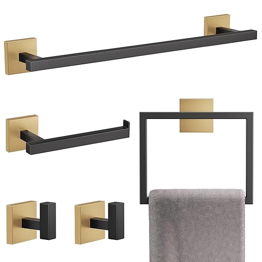 YACVCL Towel Bar Set, 5-Piece Black and Gold Bathroom Hardware Set, Black&Gold Bathroom Accessories Set, SUS304 Stainless Steel 23.6 Inch Towel Holder Towel Racks Set Wall Mounted